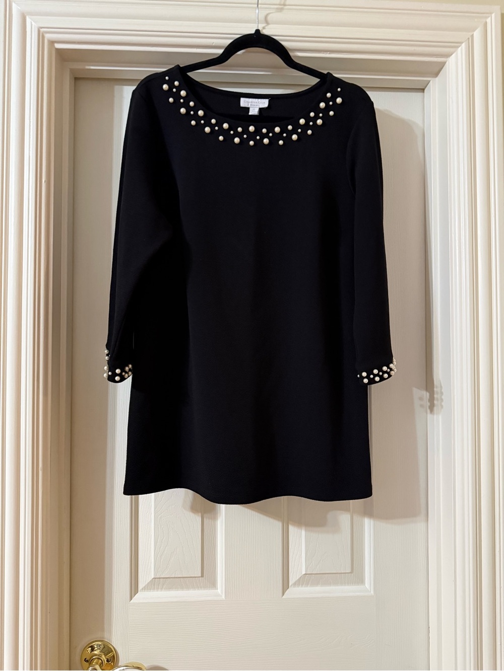 Charter Club Woman Black Sweater with Pearl Trim